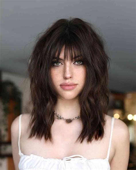 medium cuts with bangs|medium haircut with bangs 2022.